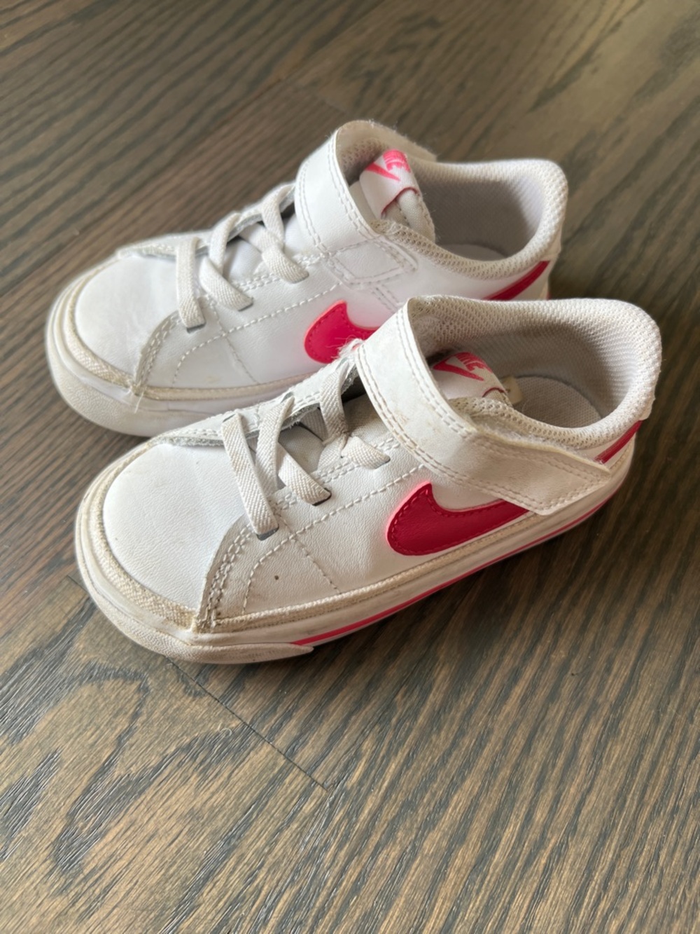 Nike Kids White and Hot Pink Velcro Court Sneaker